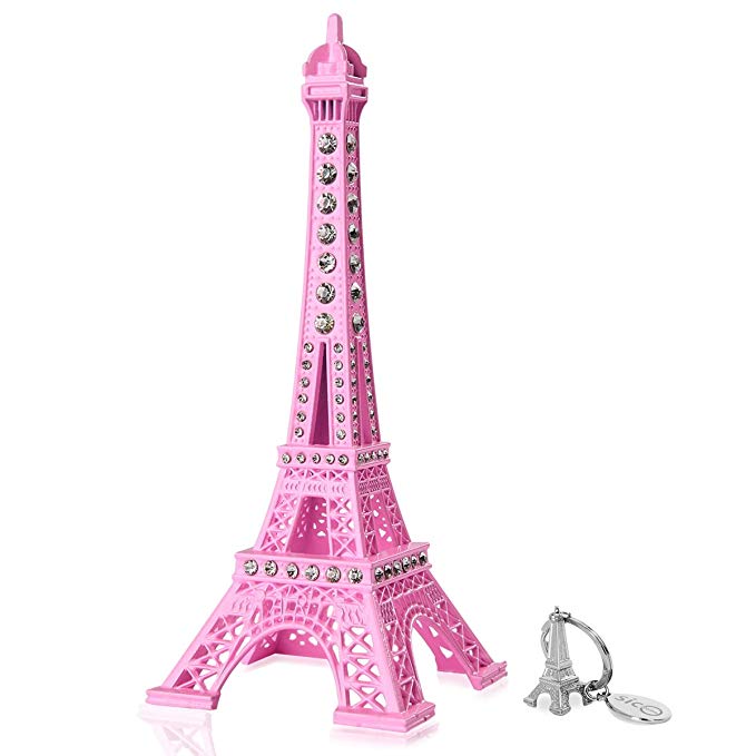 SICOHOME Eiffel Tower Cake Topper,7.0inch Pink Eiffel Tower Decor Blings