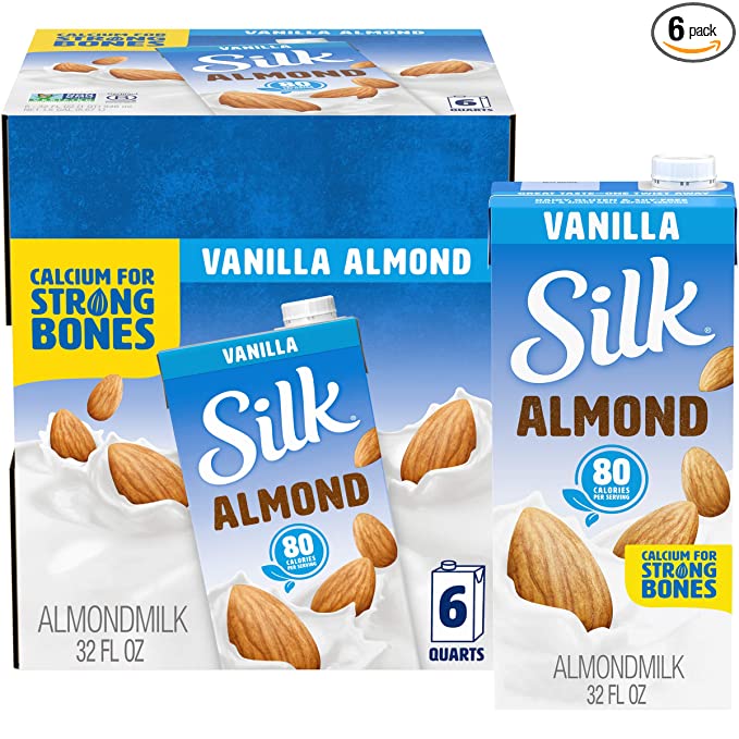 Silk Pure Almond Vanilla 32-Ounce (Pack of 6), Vanilla Flavored Non-Dairy Almond Milk, Dairy-free Milk, Vegan & Plant-Based