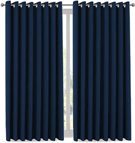 Extra Long and Wide Blackout Curtains, Thermal Insulated Premium Privacy Room Divider Window Treatment Drapes, 8' Tall by 8.5' Wide - Grommet Wider Curtain Large Size 100" W by 96" L - Navy Blue