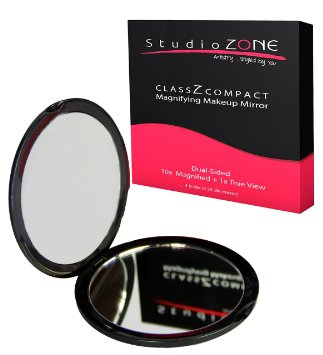 1 BEST COMPACT MIRROR - MAGNIFYING MakeUp Mirror - Perfect for Purses - Travel - 2-sided with 10X Magnifying Mirror and 1x Mirror - ClassZ Compact Mirror By StudioZONE