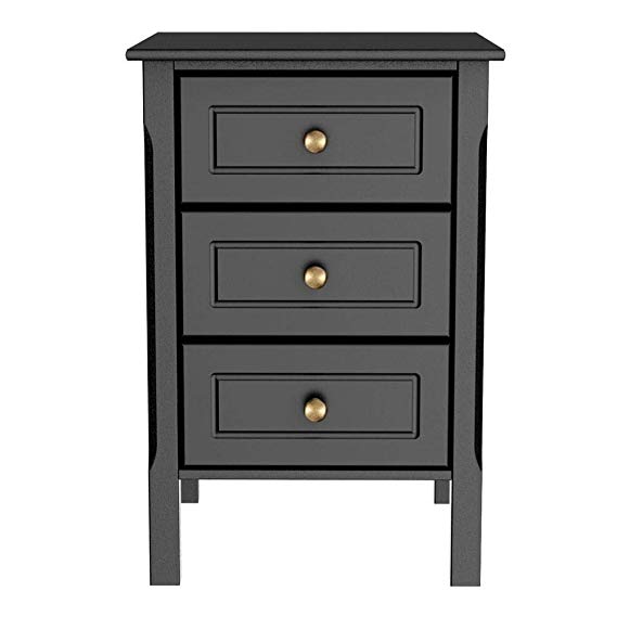 Yaheetech Wood 3-Drawer Nightstand with Solid Pine Wood Legs Bedroom Furniture, Black