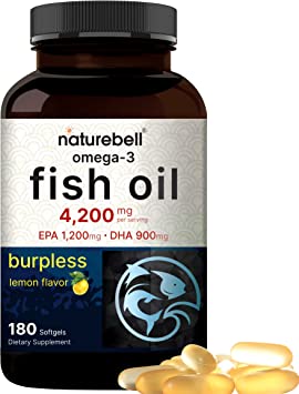 Omega 3 Fish Oil 4,200mg, 180 Burpless Softgels, Highly Purified EPA 1,200mg & DHA 900mg | Lemon Flavored | Premium Wild Caught Fish from Deep Sea – Heart & Brain Support – Mercury Free & Non-GMO