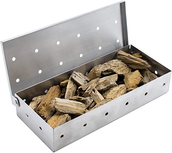 Sorbus Smoker Box for Wood Chips - Adds Smokey BBQ Flavor on Gas or Charcoal Grills - Ideal Grilling Accessories for Barbecue Meat Smoking - Hinged Lid - Heavy Duty Stainless Steel