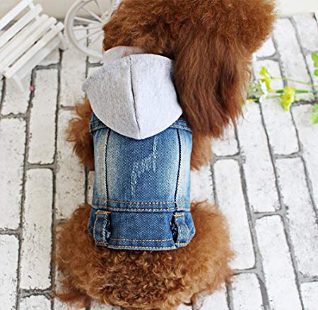 OSPet Dog Denim Vest Pet Cloth Dog Outfit Puppy Jacket Pet Vest Dog Hoodie Cat Jumpsuit Overall for Small/Medium Dog & Cat