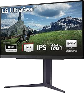 LG Electronics 27GS85QX-B.AEU Ultragear™ QHD Gaming IPS-Monitor 27" (68,4 cm), 2560 x 1440, 16:9, 1ms GtG, 180 Hz, HDR10, 400 cd/m² Helligkeit (typ.), NVIDIA G-Sync Compatible, AMD FreeSync - Schwarz