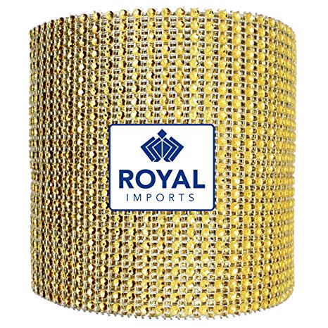 Gold Diamond Sparkling Rhinestone Bling Wrap Ribbon Bulk DIY Roll for Event Decorations, Wedding Cake, Bridal/Baby Shower, Birthdays, Arts & Crafts Vase & Party Decorations - 30 Ft - 1 Roll