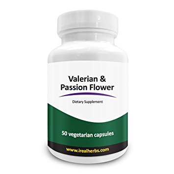 Real Herbs Valerian Root Pure Extract 4:1 400mg and Passion Flower Powder 300mg - 700mg - Natural Sleep Aid, Promotes Calmness and Peace of Mind - 50 Vegetarian Capsules - Gluten Free