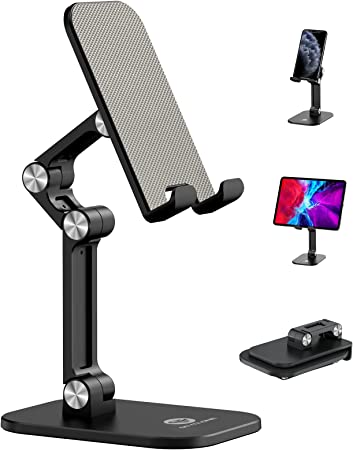 OCYCLONE Cell Phone Stand, iPad Stand, Adjustable Height and Angle Phone Stand for Desk, Foldable Phone Holder, Taller iPhone Stand Compatible for 4 - 11 Inch All Mobile Phone/iPad/Tablet - Black