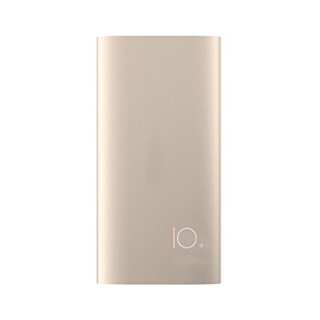 Solove A9 Ultra Slim 10000 mAh Metallic Power Bank, Dual Port, Powerful 3.1A Fast Charging, Universal Compatible Compact Portable Charger / External Battery Pack for iPhone, Android (Gold)