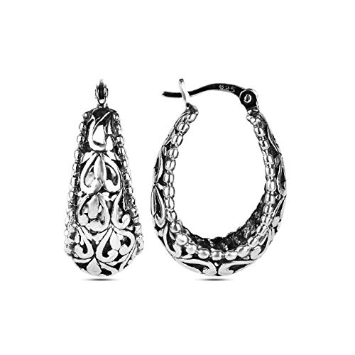 LeCalla Sterling Silver Jewelry Filigree Hoop Earrings for Women