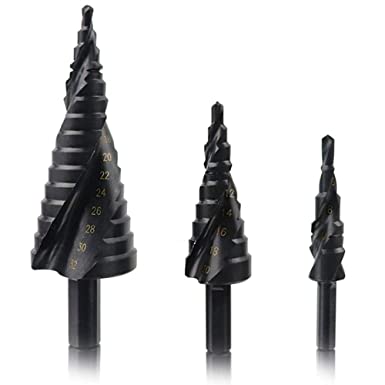 3pcs HSS Step Drill Bit Set High Speed Steel Step Cone Drill Bits Hole Cutter 4-12mm/4-20mm/4-32 mm Hex Shank Metric Double Slot Cone Cutting Drill for Wood Sheet Metal PVC Thin Metals