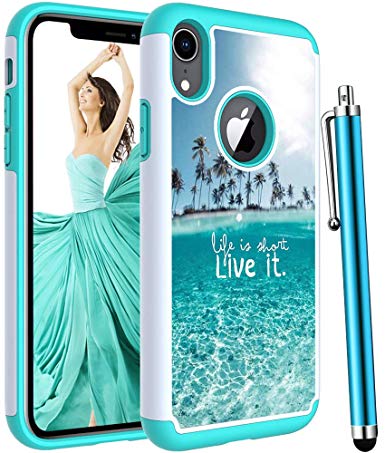 Voanice for iPhone XR Case,Heavy Duty Hybrid Shockproof Hard Plastic &Soft Silicone Rugged Protection Armor Durable Protective Design Phone Case Women Men Girls Dual Layer Cover for iPhone XR-Teal Sea