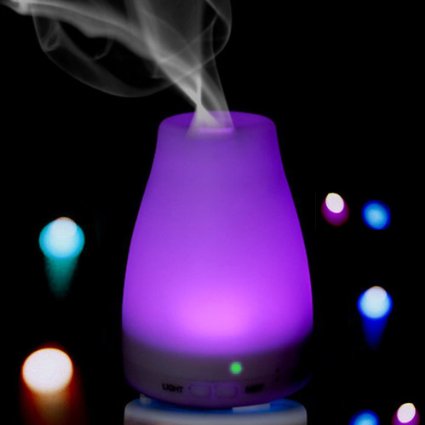 [3RD GENERATION] 100ml Essential Oil Diffuser Portable Cool Mist Ultrasonic Humidifier with Waterless Auto Shut-off Function, 7 Colors Bright and Dim Changing LED Lights