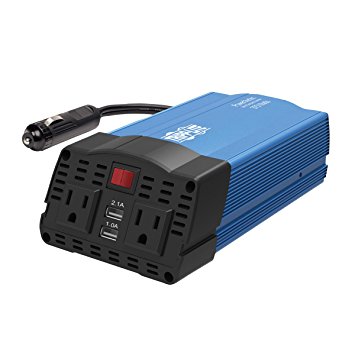 Tripp Lite 375W Compact Portable Car Power Inverter 2 Outlet 12V DC to 120V AC w/ 2-Port USB Charging Ports (PV375USB)