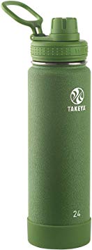 Takeya 51161 Actives Insulated Stainless Steel Water Bottle with Spout Lid, 24 oz, Olive