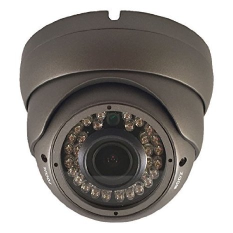 SVD 1000TVL SONY 1.4MP CMOS Sensor Turret Dome CCTV security camera, 2.8-12mm Varifocal Lens, 100ft IR Range with 36PCS Infrared LED, Wide Angle View, Wide Dynamic Range (WDR), OSD Menu, Color Day Night Vision, IP66 Weatherproof and Vandal proof, Indoor and Outdoor, Metal Case, Gray, DC 12V