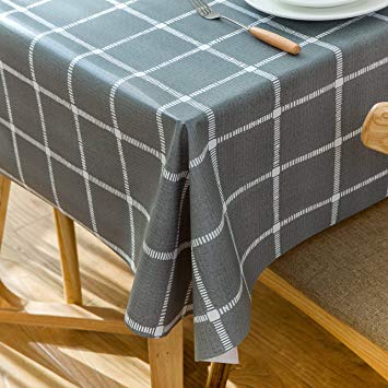 LEEVAN Heavy Weight Vinyl Rectangle Table Cover Wipe Clean PVC Tablecloth Oil-proof/Waterproof Stain-resistant/Mildew-proof - 54 x 72 Inch (gray plaid)