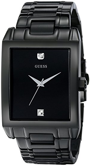 GUESS Men's U12557G1 Classic Black IP Rectangular Diamond Accented Watch