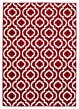 Diagona Designs Contemporary Moroccan Trellis Design 8 by 10 Area Rug,  94" L x 114" W, Red & Ivory