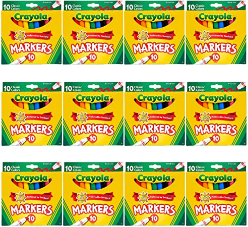 Crayola Broad Line Markers Bulk, 12 Marker Packs with 10 Colors, School Supplies, Stocking Stuffers