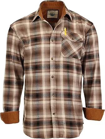 Gioberti Men's 100% Cotton Brushed Flannel Plaid Checkered Shirt with Corduroy Contrast