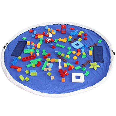 iDili Play Mat and Toy Storage Bag Large Size 60 Inches Diameter Sturdy Canvas Material (Blue)