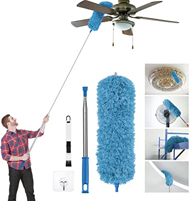 Vicloon Feather Duster Extendable, 100 Inches Microfiber Duster Cleaning Steel Telescopic Duster Feather Duster with Bendable and Window Slot Cleaning Brush Hand for Cleaning Ceiling Fans, Cars…