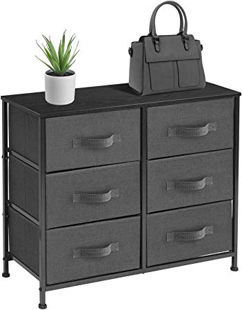 Sorbus Dresser with 6 Drawers - Furniture Storage Tower Unit for Bedroom, Hallway, Closet, Office Organization - Steel Frame, Wood Top, Easy Pull Fabric Bins (6 Drawer - Black)