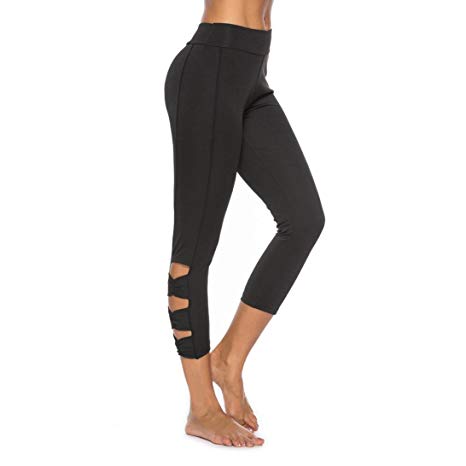 Gillberry Active Women's Strappy Side Yoga Capri Leggings High Waisted Cutout Crop Workout Active Tights