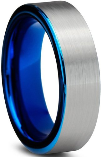 King Will 6mm Tungsten Carbide Ring Brushed Finish Blue Plated Inner Unisex Wedding Band