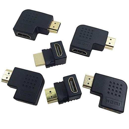 6 Pcs HDMI Angled Adapter, AFUNTA 4 pcs Flat Left & Right 90 Degree Angle and 2 pcs 270 & 90 Degree Male to Female HDMI Adapter, Gold-Plated 3D Supported TV Connector