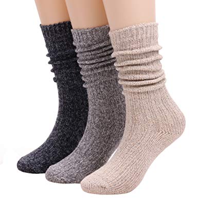3 Pairs Women Winter Wool Cable Knit Crew Knee High Boot Socks,Size 5-11 W605