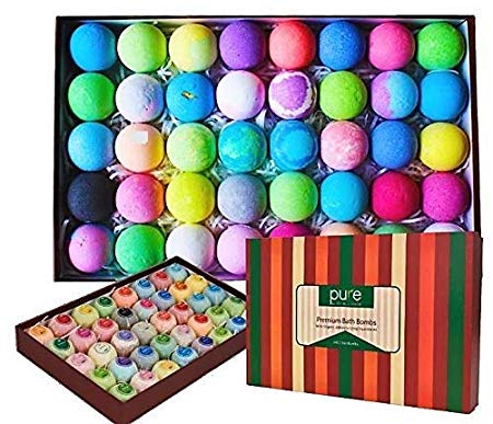 Bath Bomb Natural Gift Set for Men, Women and Kids. Individually Wrapped Lush Bath Bombs Infused With Essential Oils (40 Count)
