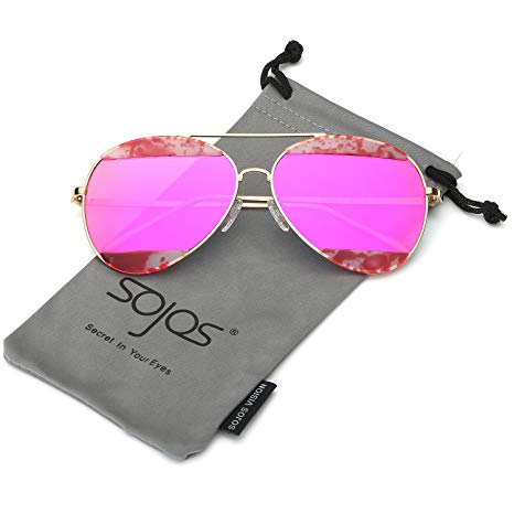 SOJOS Aviator Sunglasses for Men and Women Metal Frame Flash Mirrored SJ1032