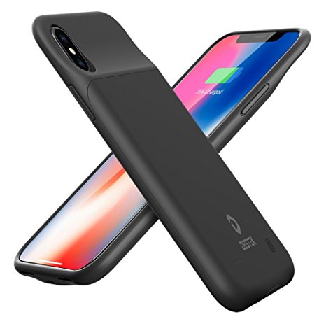 DESTEK iPhone X Battery Case Ultra-thin 3200mAh Rechargeable Portable Charging case External Battery Pack, Protective Charging Power Bank for iPhone X/10, Compatible with Wire Headphones (Black)