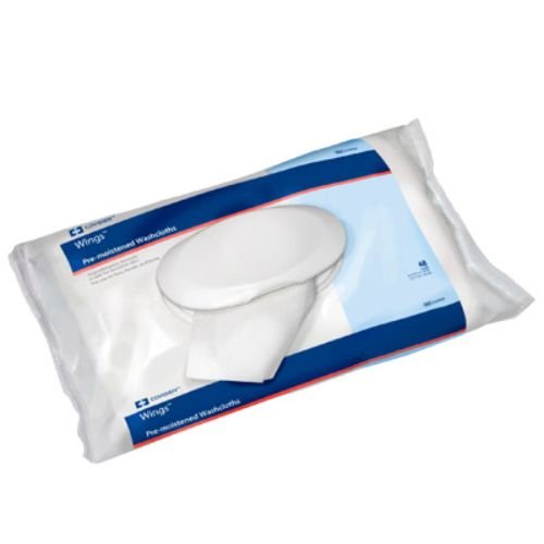 Covidien 6399SP Wings Pre-Moistened Washcloths, Soft Pack, 8-7/10" x 11-8/10" Size (Pack of 48)