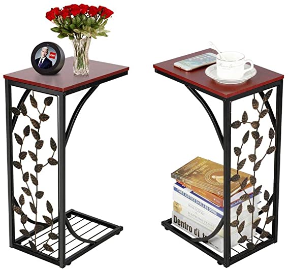 Yaheetech Sofa Side and End Table Bronze Metal Frame Wooden Top with Elegant Leaf Design - Necessity in Your Living Room to Keep Books, Phone, Drinks, Snacks at Easy Reach