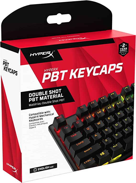 HyperX PBT Keycaps – Full Key Set, Double Shot PBT Material, English (US) Layout, 104 Keys – Black