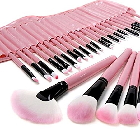 KLAREN 32 PCS Makeup Cosmetic Brush Set Kit Eyebrow Eyeshadow Blush (Pink)