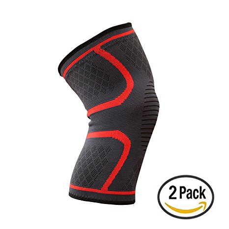 Sanluba Knee Compression Sleeve Support for Running, Jogging, Sports, Joint Pain Relief, Arthritis and Injury Recovery-2 Pack-(Medium)