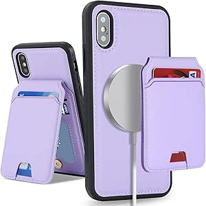 iPhone X/XS case with Credit Card Holder mag Safe, iPhone Xs Phone Leather Case Wallet for Women Compatible mag Safe Wallet Detachable 2-in-1 for Men-Purple