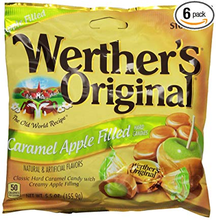 WERTHER'S ORIGINAL Caramel Apple Filled Hard Candies, 5.5 Ounce Bag (Pack of 6), Hard Candy, Bulk Candy, Individually Wrapped Candy Caramels, Caramel Candy Sweets, Bag of Candy, Hard Candy Bulk