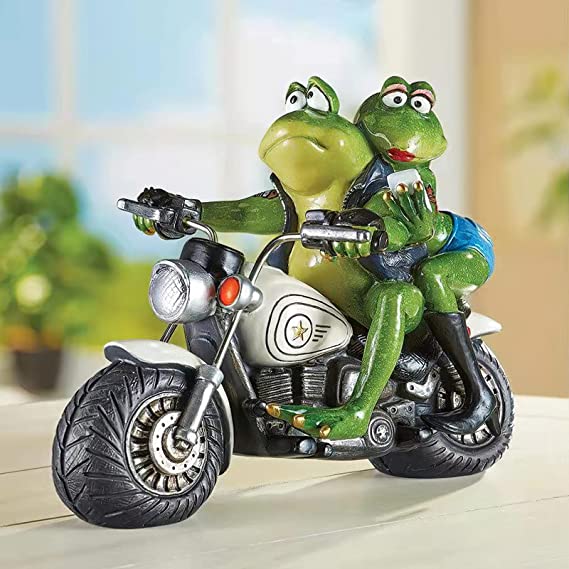 Frogs Garden Figurines Outdoor Decor, Animal Ornaments Garden, Frogs Sitting on Motorbike Decoration for Patio, Lawn, Yard Art Decoration, Gardening Gifts for Women, Outdoor Party Decorations