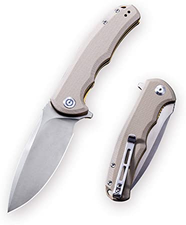 CIVIVI Praxis Folding Pocket Knife, Flipper Liner Lock Knife 3.75" Satin Blade with G-10 Handles, Reversible Clip for Everyday Carry, Hunting and Outdoor Use C803B(Tan)