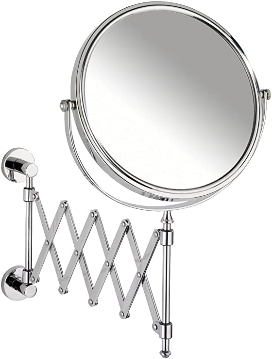 Wenko Power-Loc Telescopic Cosmetic Mirror Elegance-Adjustable, Fixing Without Drilling, Steel, Silver Shiny, 56 x 18.5 x 35.5 cm