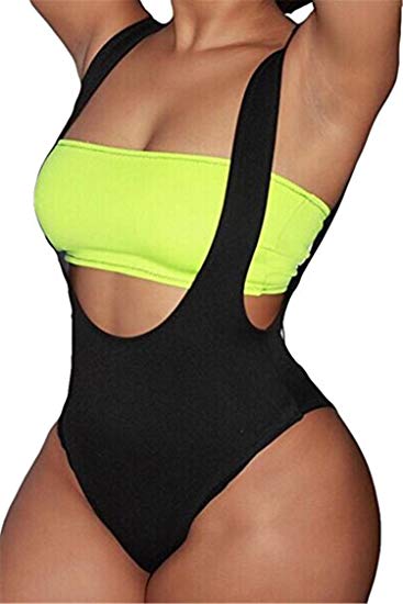 Women's Retro 80s/90s Inspired High Cut Low Back One Piece Swimwear Bathing Suits With Vest
