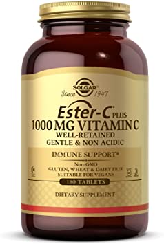 Solgar Ester-C Plus 1000 mg Vitamin C (Ascorbate Complex), 180 Tablets - Gentle On The Stomach & Non Acidic - Antioxidant & Immune System Support - Non GMO, Vegan, Gluten Free, Kosher - 180 Servings