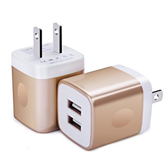 Phone Charging Block, USB Charger Box Case, FiveBox 2-Pack Dual Port Wall Charger Brick Plug 2.1A Fast Phone Charger Cube Base Dock for Apple iPhone X/8/7/6/6s/7 Plus, Samsung S8 S7 S6, Android