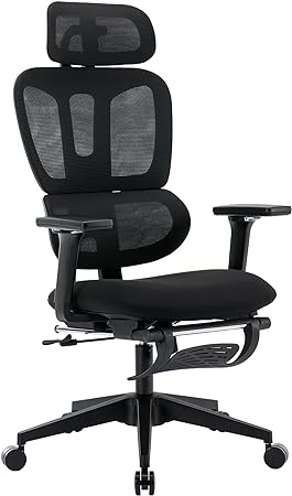 FLEXISPOT Big and Tall Mesh Office Chair, Computer Desk Chair Adjustable Swivel Chair with Footrest Lumbar Support Headrest and 360°Rotation for Home Office, Black