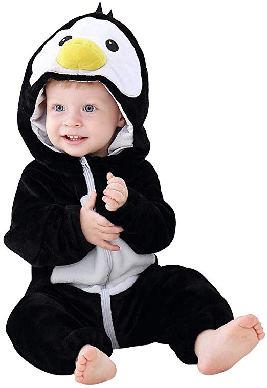 MICHLEY Unisex Baby Hooded Romper Soft Flannel Winter Animal Cosplay Costume Outfit
